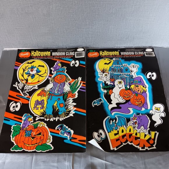 Other - VTG 1993 Halloween Window Clings Lot Set Prismatix Ghost Witch Scarecrow Bats